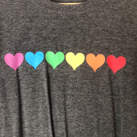Women’s XL Dark Heather Gray LGBT Pride Rainbow Hearts Tee Shirt - Picture 2 of 4